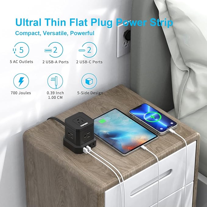 Power Strip with USB, USB C Power Strip with 5 Outlets, 2 USB-C & 2 USB-A - Image 7