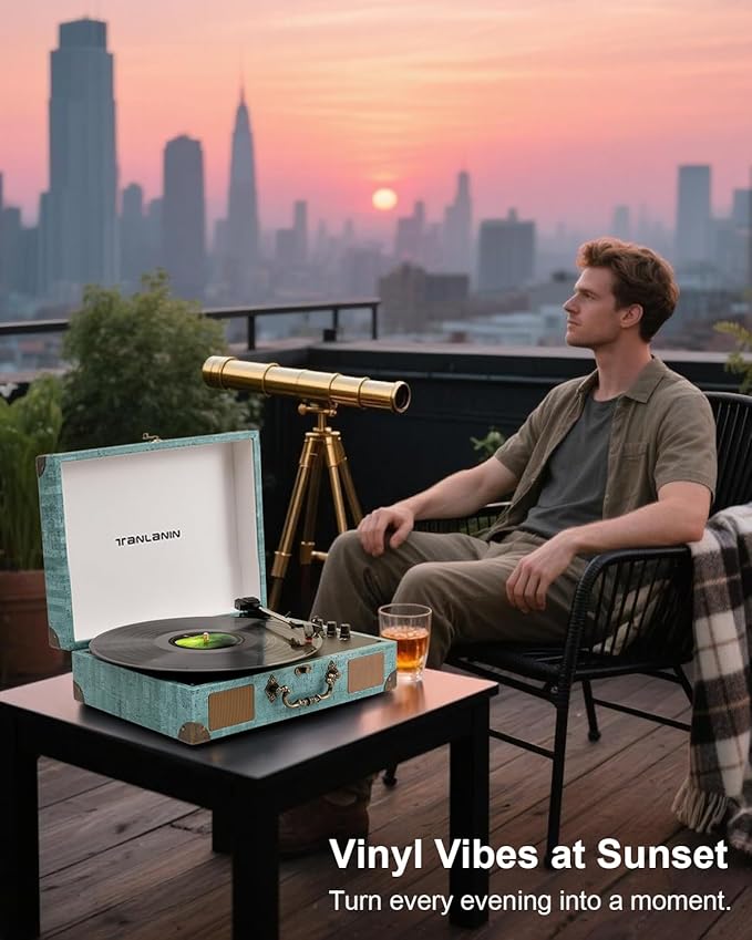 Vinyl Record Player with Bluetooth Output & Input, Treble & Bass Control - Image 8