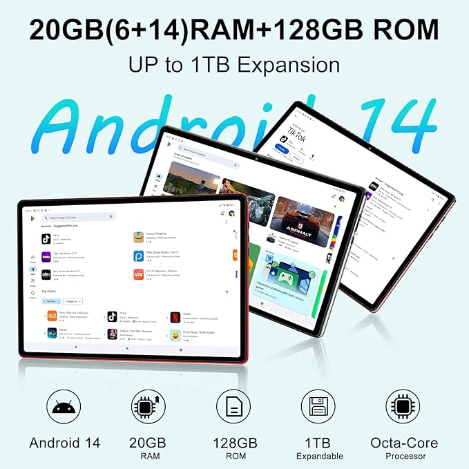 Android 14 Tablet 10 Inch Tablets, 20GB+128GB/1TB Expandable, Tablets - Image 3