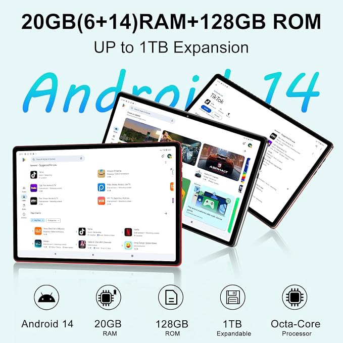 Android 14 Tablet 10 Inch Tablets, 20GB+128GB/1TB Expandable, Tablets - Image 3