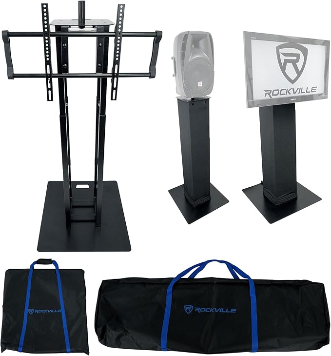 Rockville RTP33-TV Black Totem DJ Speaker/Lighting Stand, Detachable TV Mount by Rockville