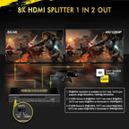 8K@60Hz 4K@120Hz HDMI 2.1 Splitter 1 in 2 Out, 48 Gbps, HDCP 2.3, Supports VRR - Image 2