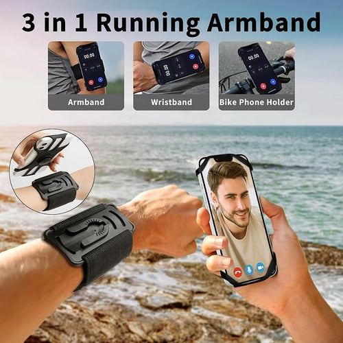 3in1 Running Sports Armband+Wristband+Bicycle Phone Holder, 360° Rotation & - Image 2
