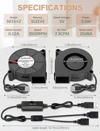 50mm x 15mm USB Blower Fan 2 Pack 5v Squirrel Cage Blower Fan - Image 4