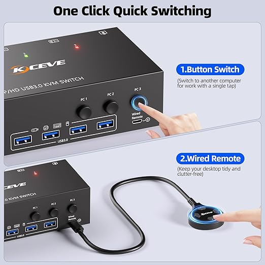 KVM Switch 3 Monitors 3 Computers 8K@60Hz 4K@144Hz, HDMI Dispalyport Triple - Image 6