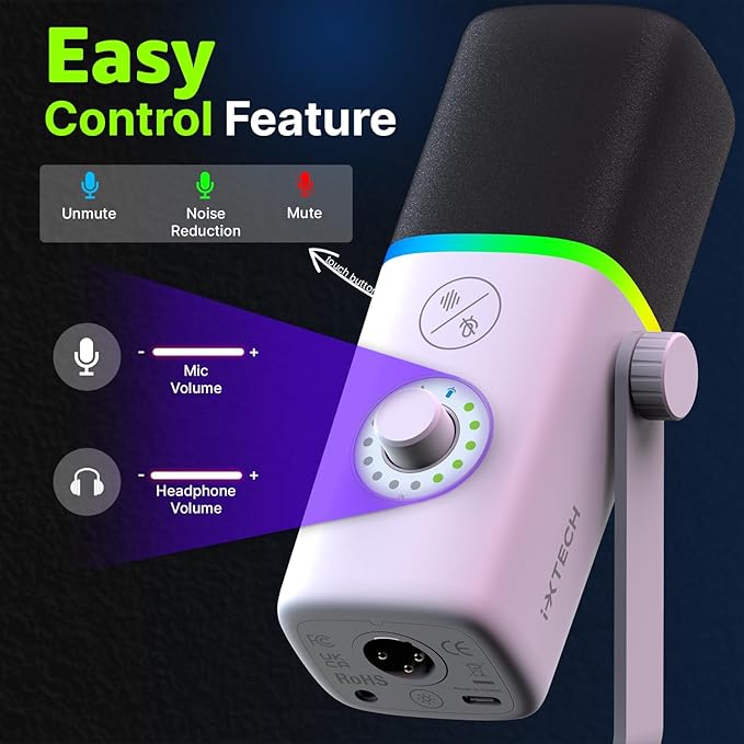 IXTECH Gaming USB Microphone for PC, Noise Cancellation Condenser Mic for - Image 3