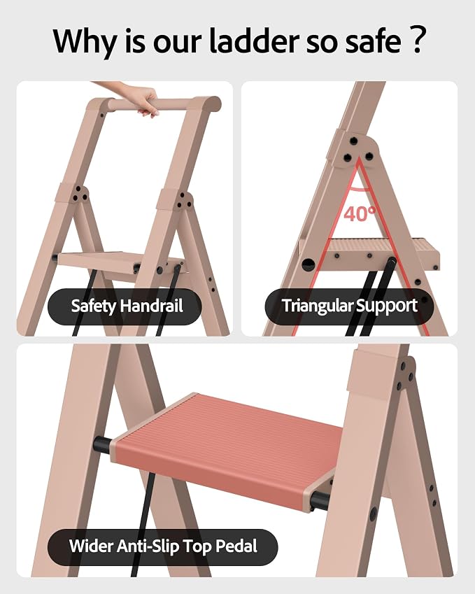 Taranta 3 Step Ladder, Lightweight Aluminum Step Stool - Image 3