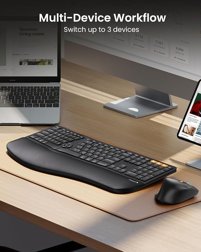 ProtoArc Ergonomic Wireless Keyboard Mouse, EKM01 Plus Full Size Ergo Bluetooth - Image 6