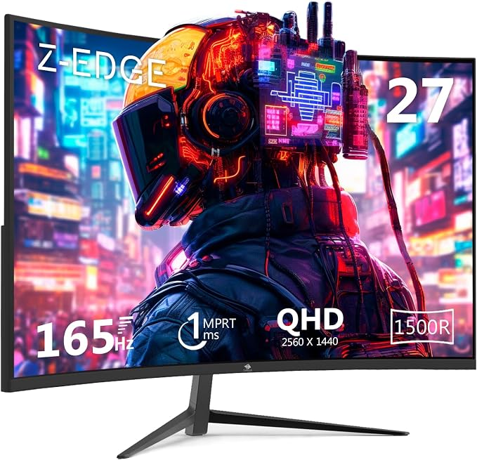 Z-Edge 27 inch Curved Gaming Monitor, QHD 1440P 165Hz 144Hz Curved 1500R by ZZ-EDGE