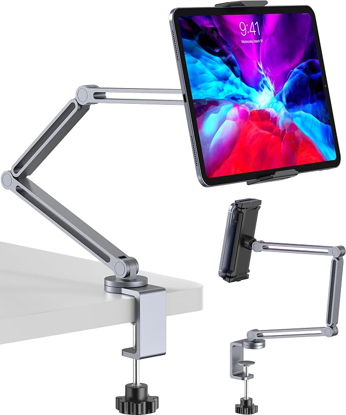 Tablet Arm Mount with Super Grip, Adjustable Foldable Holder & Heavy Duty by DeliveringDesktopFashion