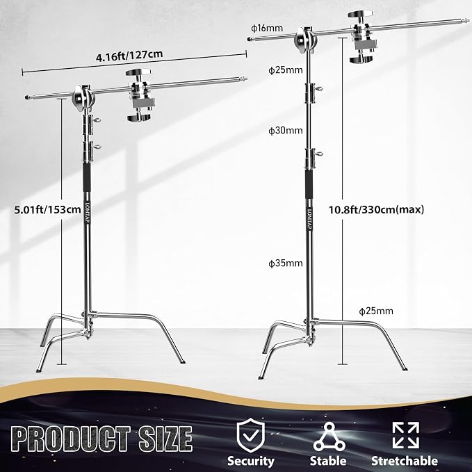 LOMTAP C Stand Light Stand Stainless Metal Photography Kit - Image 3
