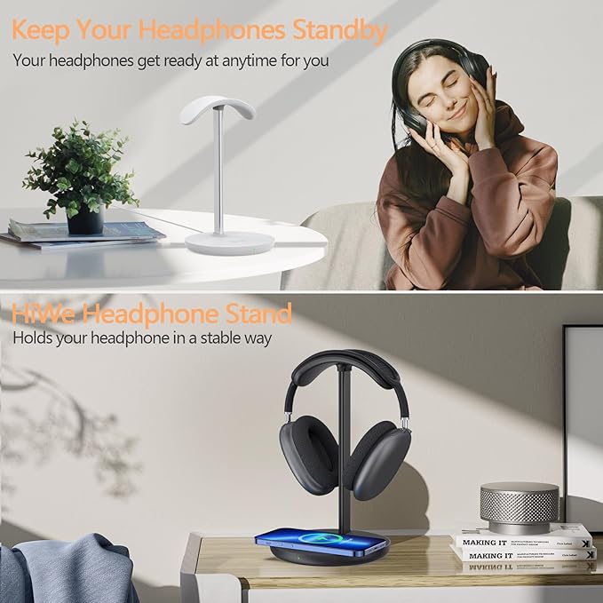 Headphone Stand with Wireless Charger, Gaming Headset Holder Hanger Rack 2 IN 1 - Image 7