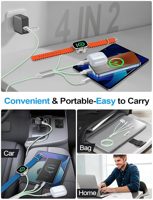 4-in-2 Charging Cable for Apple Watch Charger/Samsung/iPhone Charger, - Image 4