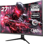 CRUA 27" Curved Gaming Monitor, 2k QHD VA Screen, 165Hz/180Hz Computer Moniter by CRUA