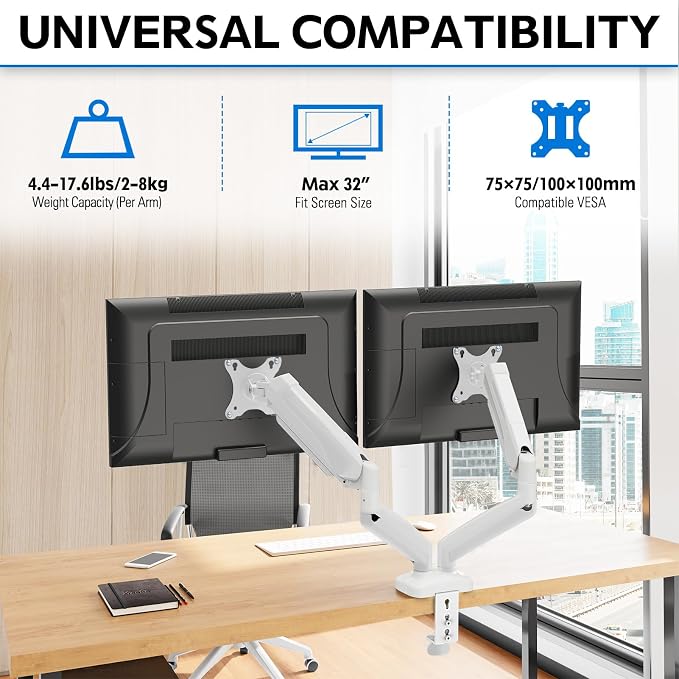 MOUNTUP Dual Monitor Stand for Desk, Pneumatic Monitor Arms for 2 Monitors Max - Image 3