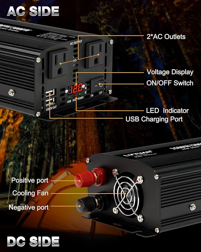 LVYUAN 1500W Inverter Car Power Inverter 12V to 110V - Image 2
