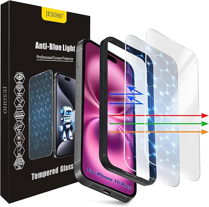 Screen Protector for iPhone 16 Plus&15 Plus, 3RD Colorless Anti-Blue Light by JESOHO