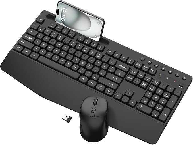 EDJO Wireless Keyboard and Mouse Combo, Full-Size Ergonomic Wireless Computer by EDJO