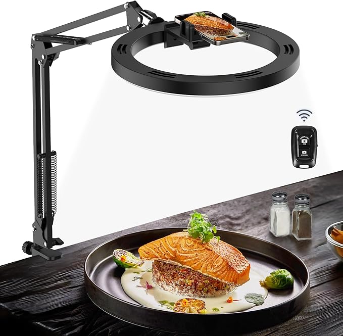 Overhead Camera Mount with Ring Light Phone Holder, Phone Tripod with Light by LUXSURE