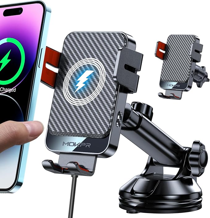 Wireless Car Charger, MOKPR 15W Fast Charging Auto-Clamping Car Mount by MOKPR