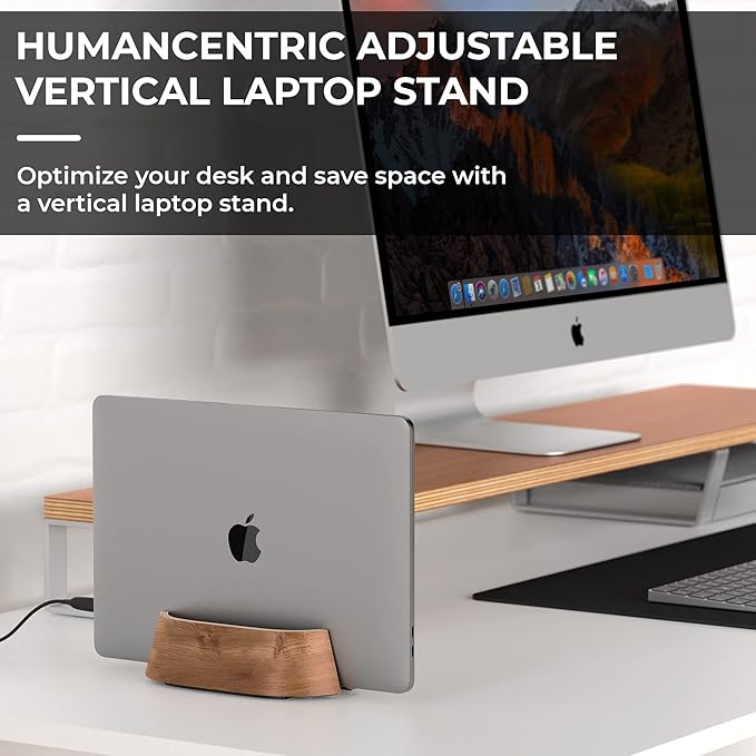 HumanCentric Vertical Laptop Stand in Black Walnut Wood, Upright Adjustable - Image 2