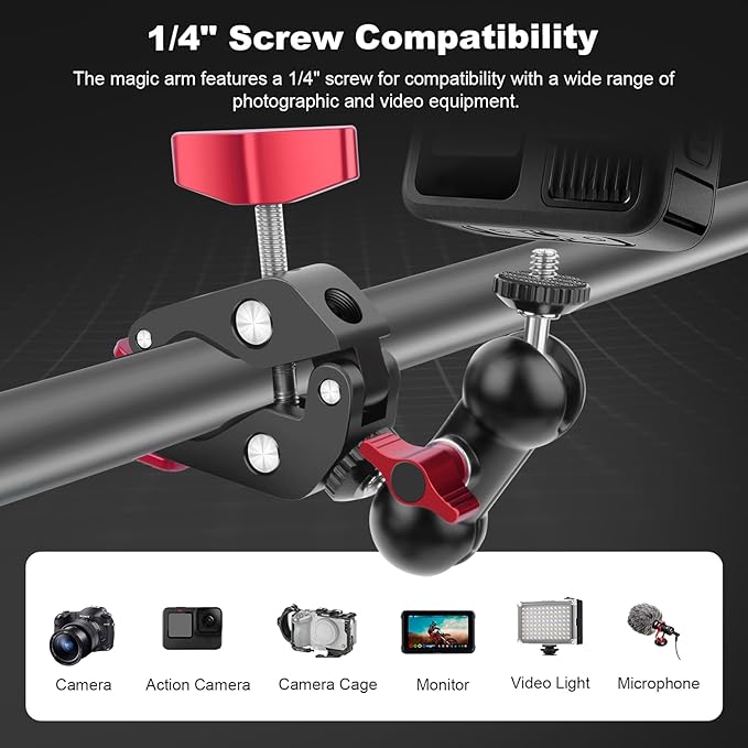 Super Clamp with Dual Ballhead Magic Arm, Aluminum Camera Clamp Mount Kit - Image 3