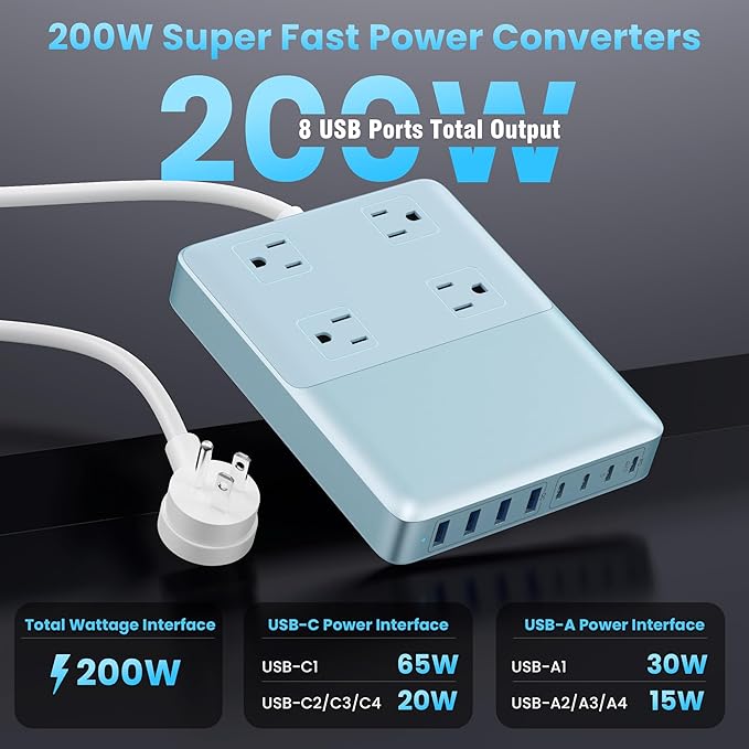 200W USB C Charging Station Power Strip - Image 5