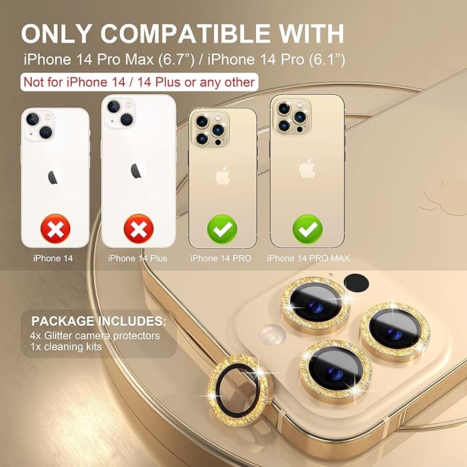 Choiche [3+1 for iPhone 14 Pro/iPhone 14 Pro Max Camera Lens Protector Bling - Image 2