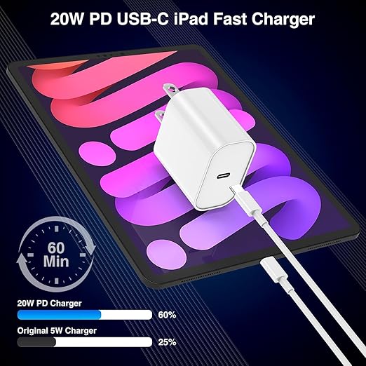 Long 10FT iPad Pro Charger 20W Fast Wall Charger Block, 10Foot USB C to C Cable - Image 6