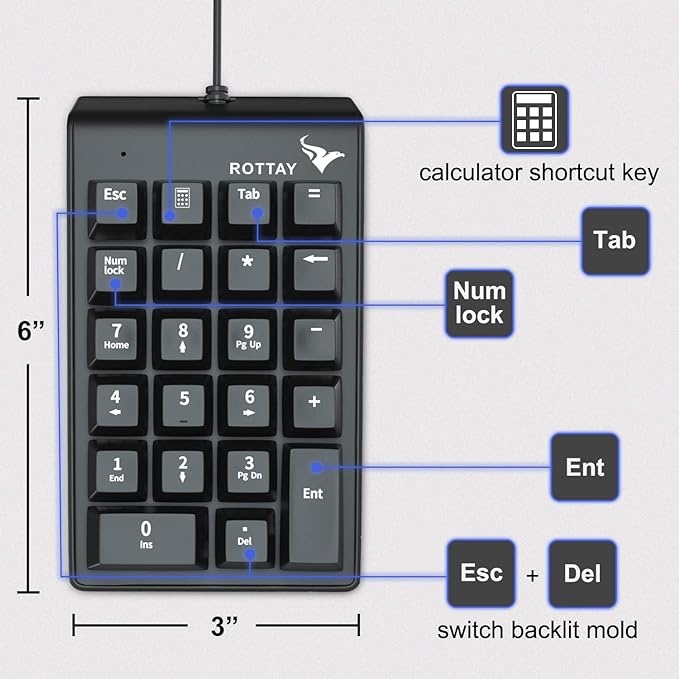 Rottay Number Pad, Mechanical USB Wired Numeric Keypad - Image 5