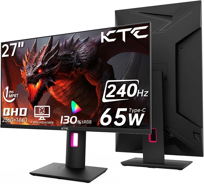 KTC 27'' 240Hz QHD 1440P Gaming Monitor 144Hz 1ms 65W Type C USB DisplayPort by KTC