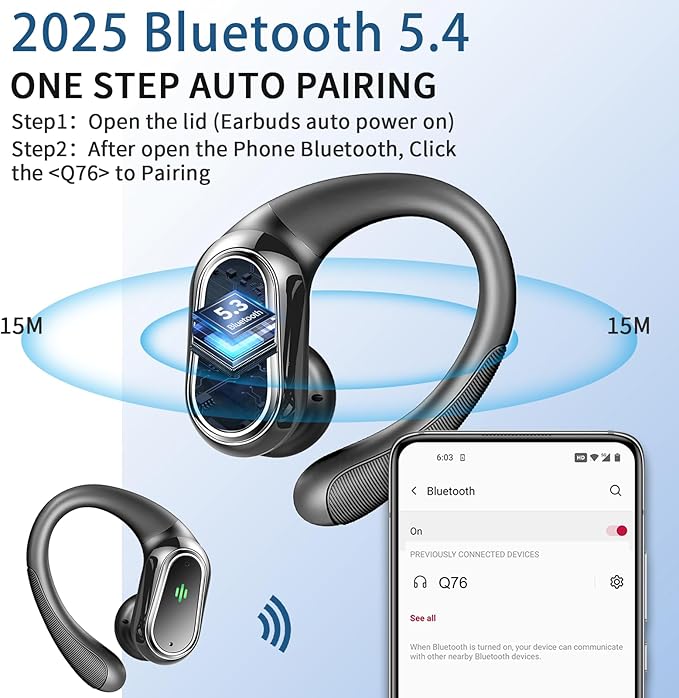 Wireless Earbuds, 2025 Bluetooth 5.4 Headphones Sport, 50Hrs HiFi Stereo Deep - Image 2