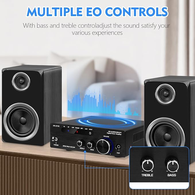 Amplifier Home Audio, Stereo Receiver Bluetooth 5.0 Power amp 100W x2 Wireless - Image 5