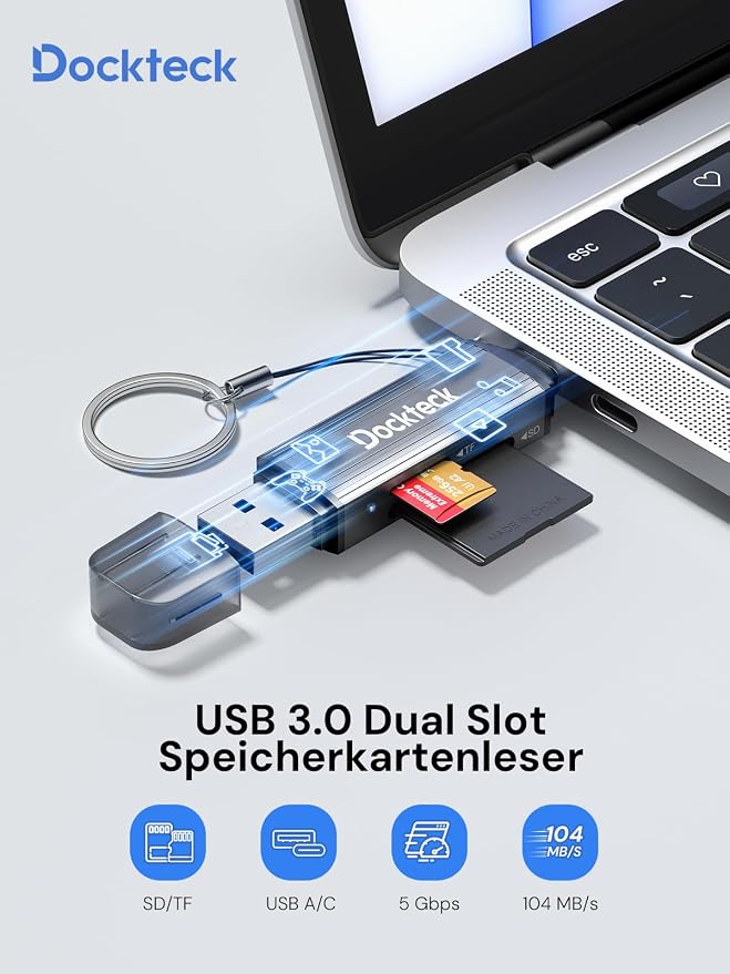 SD Card Reader, Dockteck USB 3.0 Card Reader to Micro SD Card Adapter to SD TF - Image 6