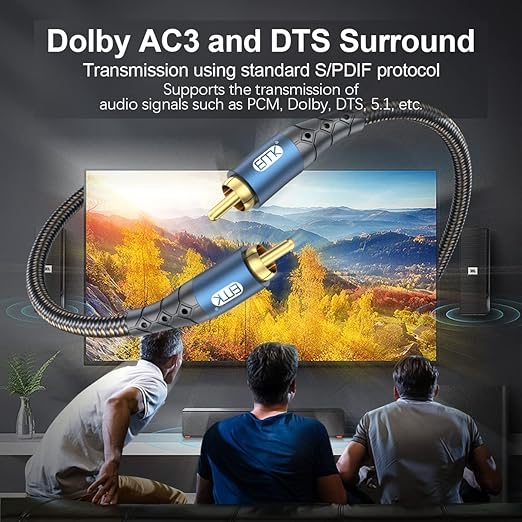 EMK Subwoofer Cable RCA to RCA Audio Cable 24K Gold-Plated Nylon Braided Double - Image 6