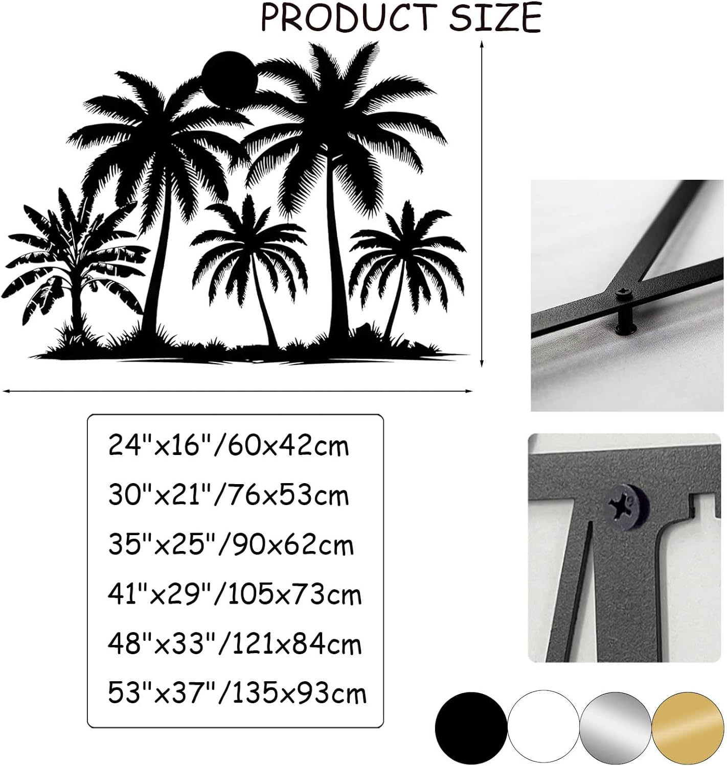 Tuglona Metal Palm Tree with Sunset Wall Decor, Tropical Palm Tree Metal Wall Art, Tropical Wall Decor, Sun Wall Art, Beach Wall Decoration, Coastal Trees Wall Hanging (Silver, 35"x25"/90x62cm)