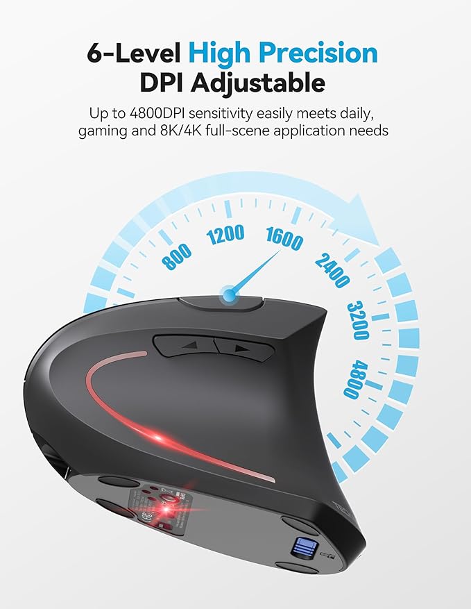 TECKNET Ergonomic Mouse, Rechargeable 2.4G+Bluetooth Vertical Mice 6 DPI - Image 5