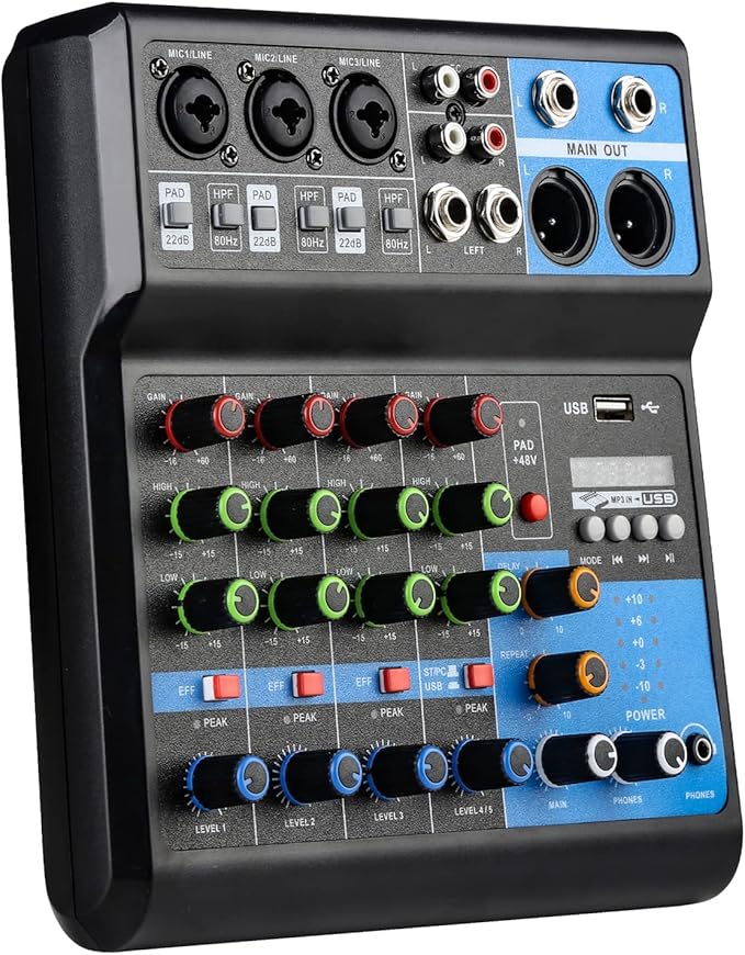 Dj Mixers 5 Channel Audio Mixer Sound Board by jindaaudio