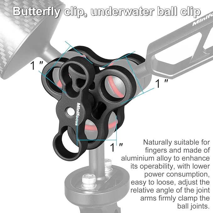 MINIFOCUS 2PCS 1'' Aluminum Triple Holes Ball Clamp Mount - Image 2