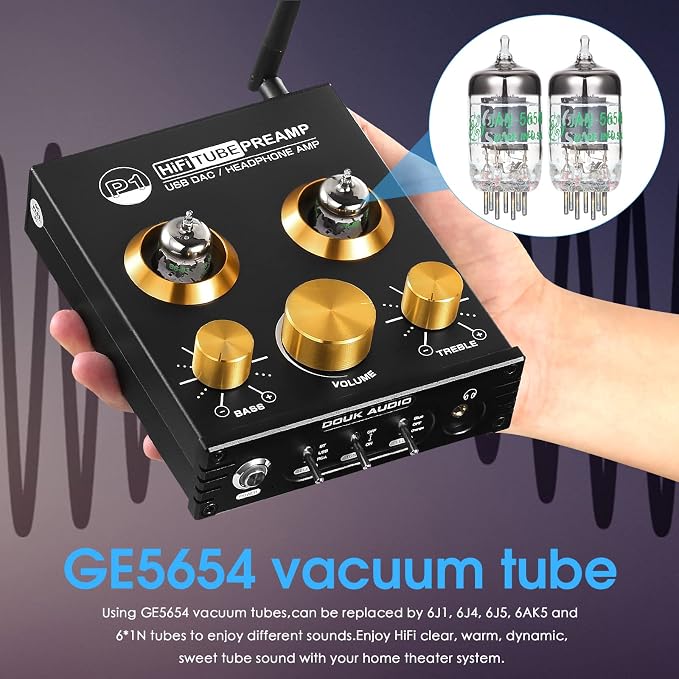 Douk Audio P1 Vacuum Tube Bluetooth Preamplifier, GE5654 Audio Preamp, Hi-Fi - Image 6