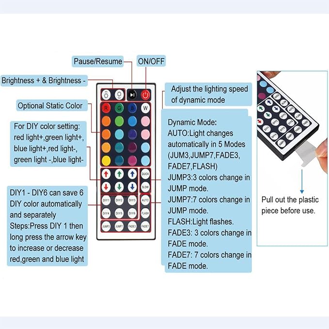 44 Key RGB LED Strip Light Remote Controller, IR Remote Controller Replacement - Image 3