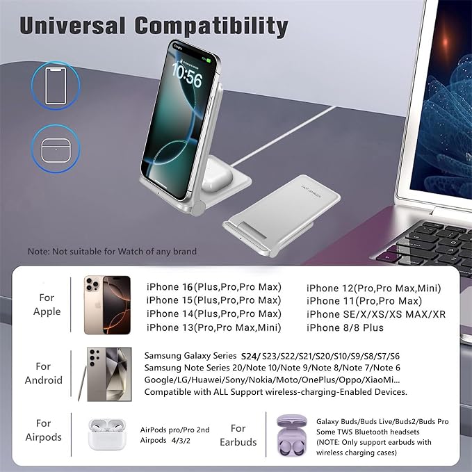 2 in 1 Wireless Charger, Foldable 20W Fast Wireless Charging Stand Compatible - Image 4