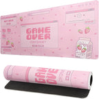 Pink Gaming Mouse Pad 31.5x11.8 Inch Pastel Game Over Large Mousepad Kawaii by Siski