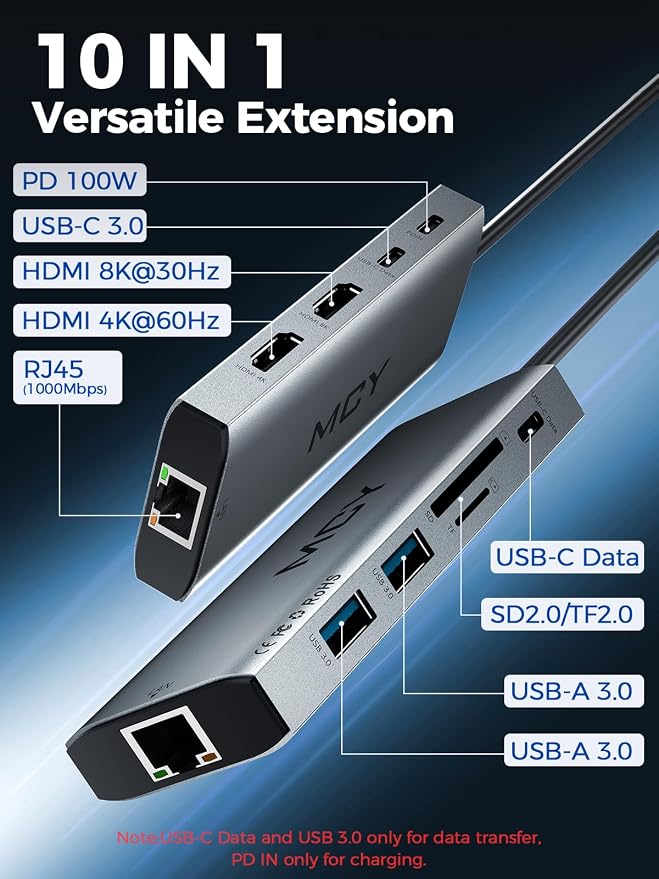 MCY USB C Hub, Laptop Docking Station Dual Monitor Single 8K, 10 in 1 Type-C - Image 2