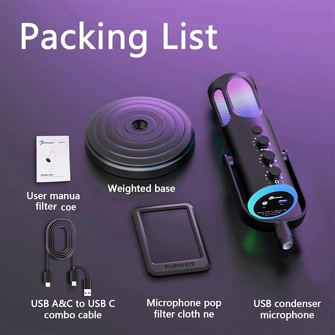 PUPGSIS Gaming Microphone for PC, Noise Cancellation Condenser Mic - Image 7