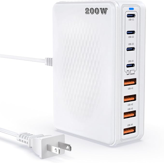 200W GaN III 8-Ports USB C Fast Charger, Type C Block, QC4.0 Fast Phone by TZBAY