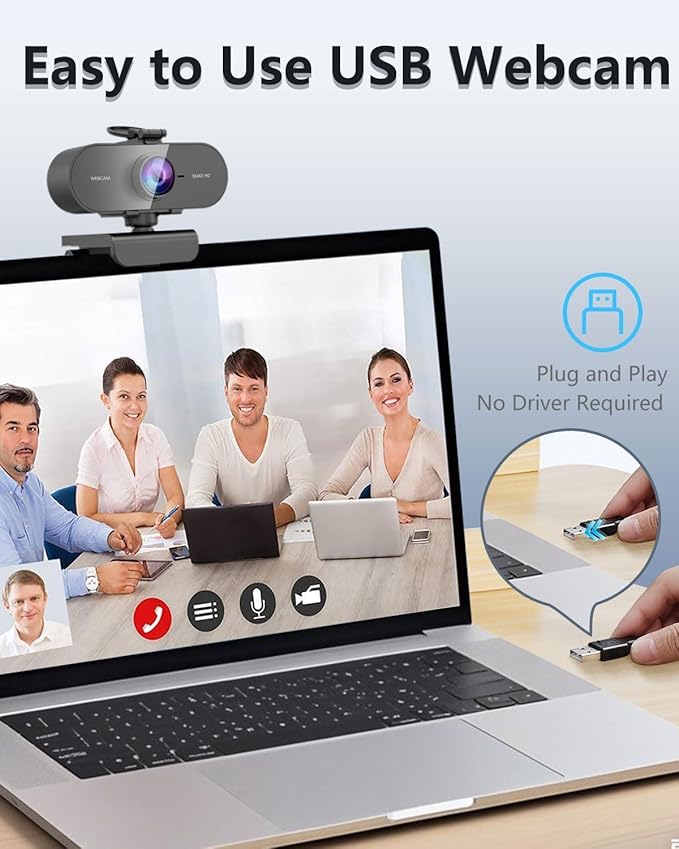 2K Webcam for pc with Microphone, Privacy Cover Slider Streaming Web cam for - Image 7