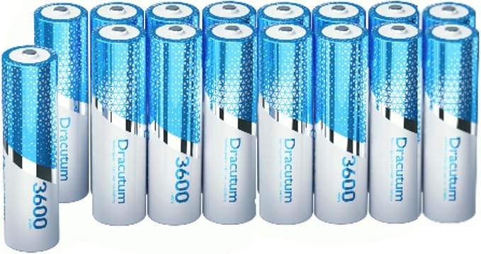 3600mWh Rechargeable Lithium AA Batteries, 16 Pack Long Lasting 1.5V AA Li-ion by Dracutum