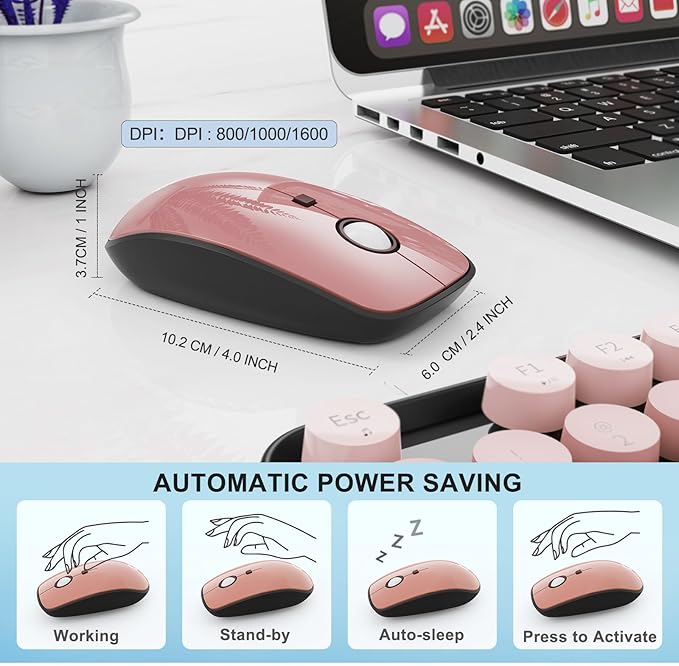 Wireless Keyboard and Mouse Combo, 104 Round Keys Cute Colorful Keyboard and - Image 4