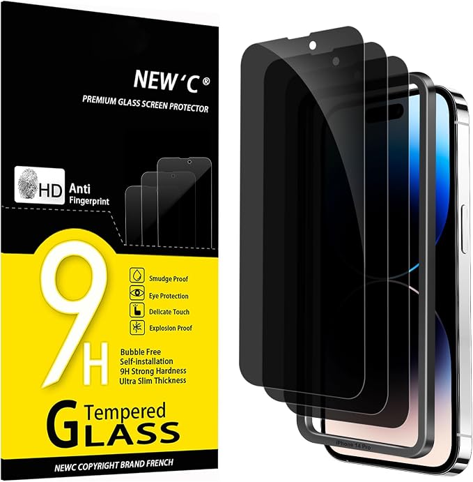 NEW'C 3 Pack Privacy for iPhone 14 Pro Screen Protector, Anti-Spy Tempered by NEWC